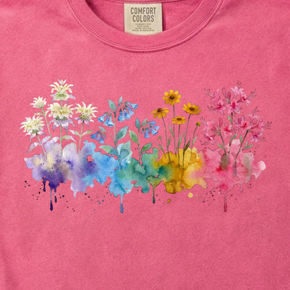 Watercolor Hot Springs Wildflowers Cotton T-Shirt