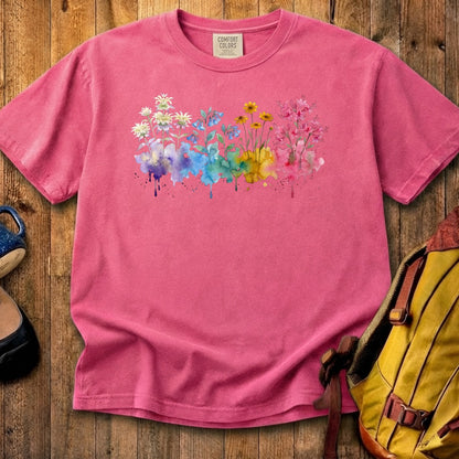 Watercolor Hot Springs Wildflowers Cotton T-Shirt