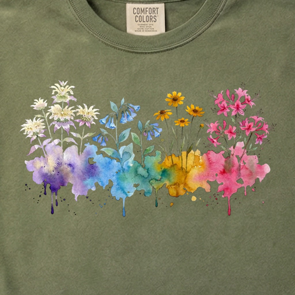 Watercolor Hot Springs Wildflowers Cotton T-Shirt