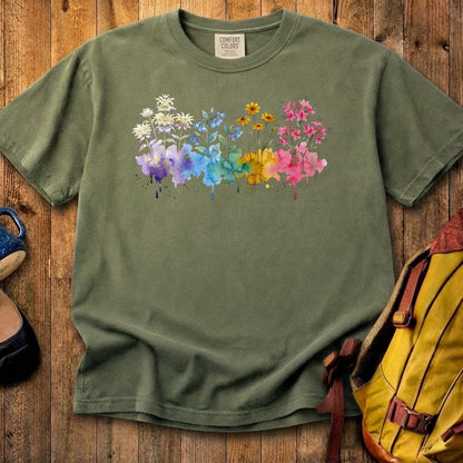 Watercolor Hot Springs Wildflowers Cotton T-Shirt