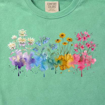 Watercolor Hot Springs Wildflowers Cotton T-Shirt