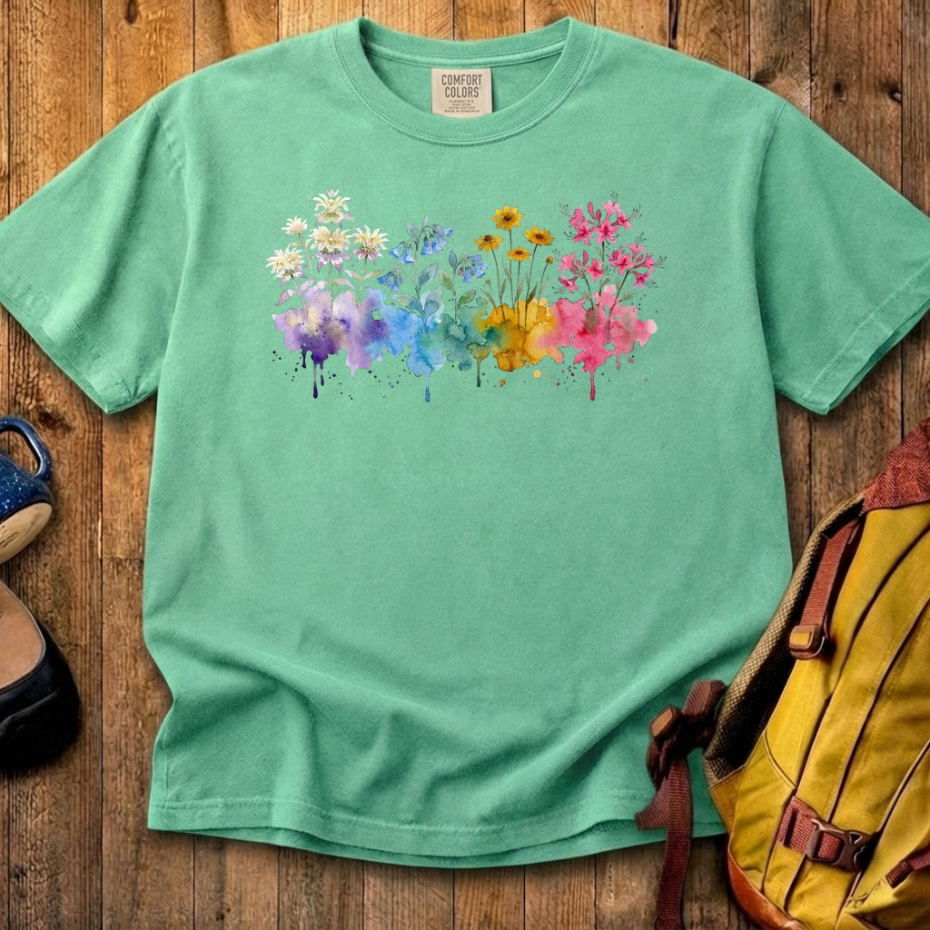 Watercolor Hot Springs Wildflowers Cotton T-Shirt