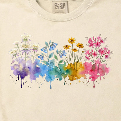Watercolor Hot Springs Wildflowers Cotton T-Shirt