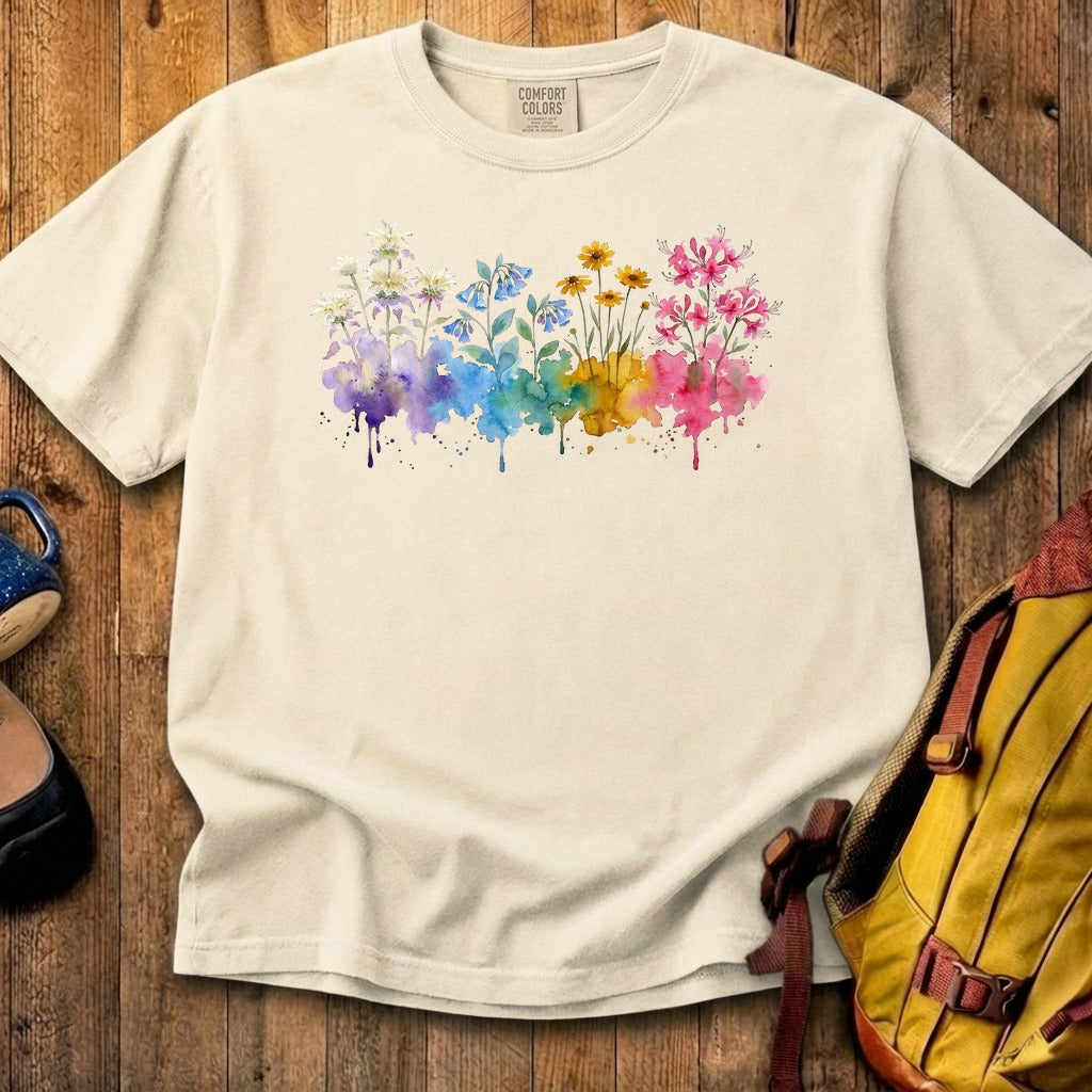 Watercolor Hot Springs Wildflowers Cotton T-Shirt