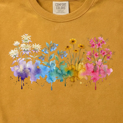 Watercolor Hot Springs Wildflowers Cotton T-Shirt