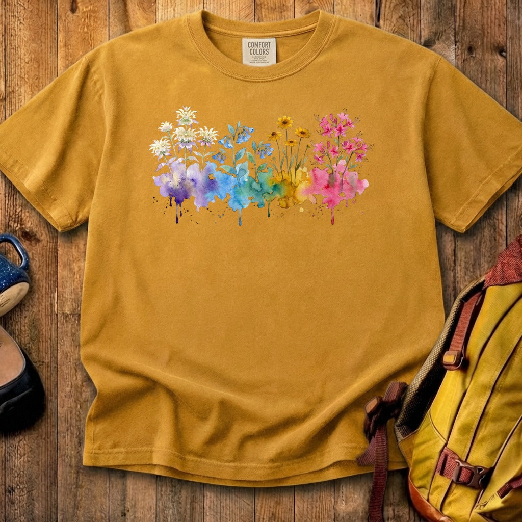 Watercolor Hot Springs Wildflowers Cotton T-Shirt
