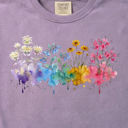 Watercolor Hot Springs Wildflowers Cotton T-Shirt
