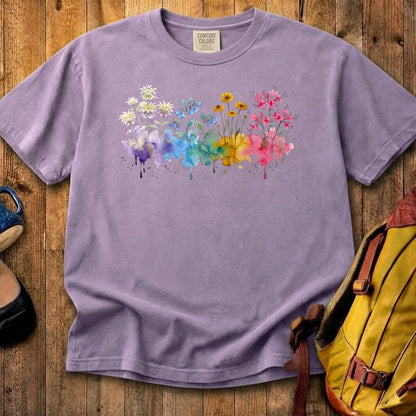 Watercolor Hot Springs Wildflowers Cotton T-Shirt