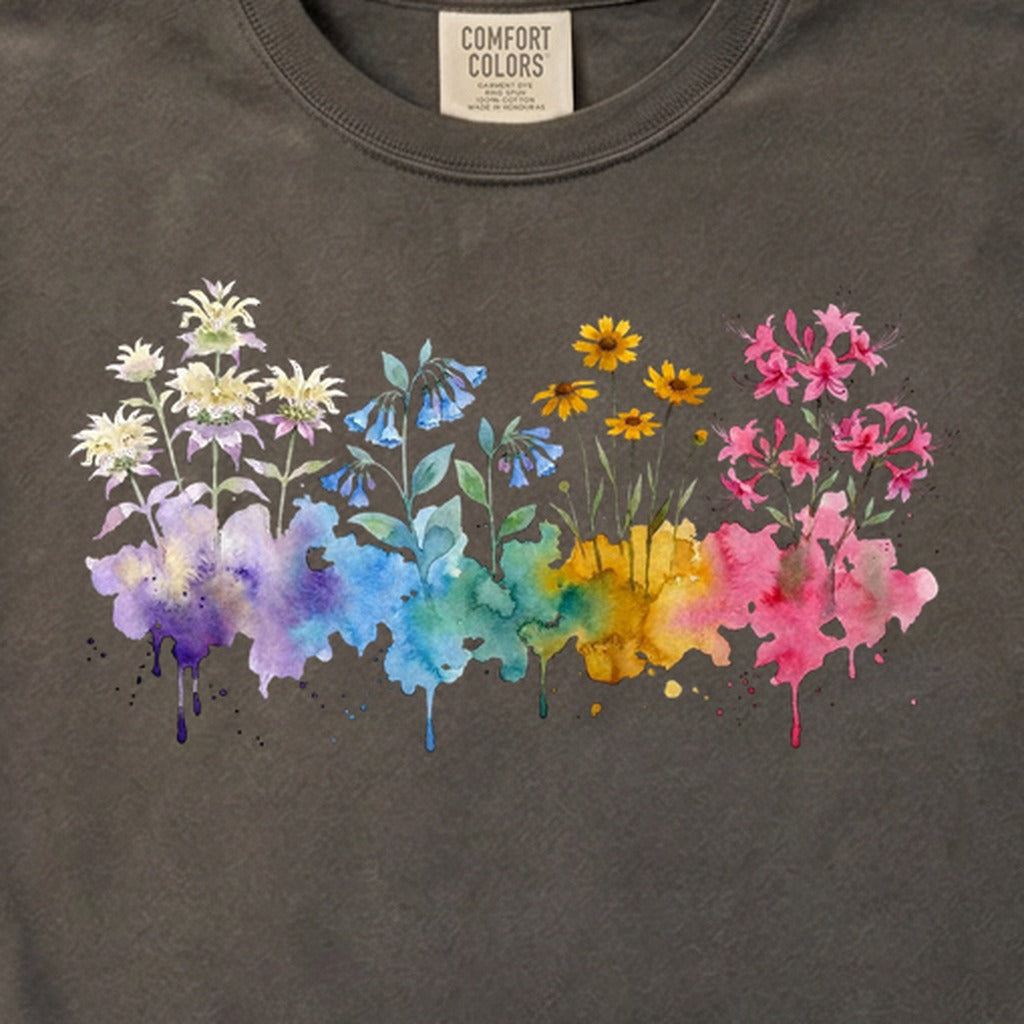 Watercolor Hot Springs Wildflowers Cotton T-Shirt