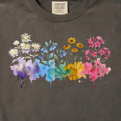 Watercolor Hot Springs Wildflowers Cotton T-Shirt