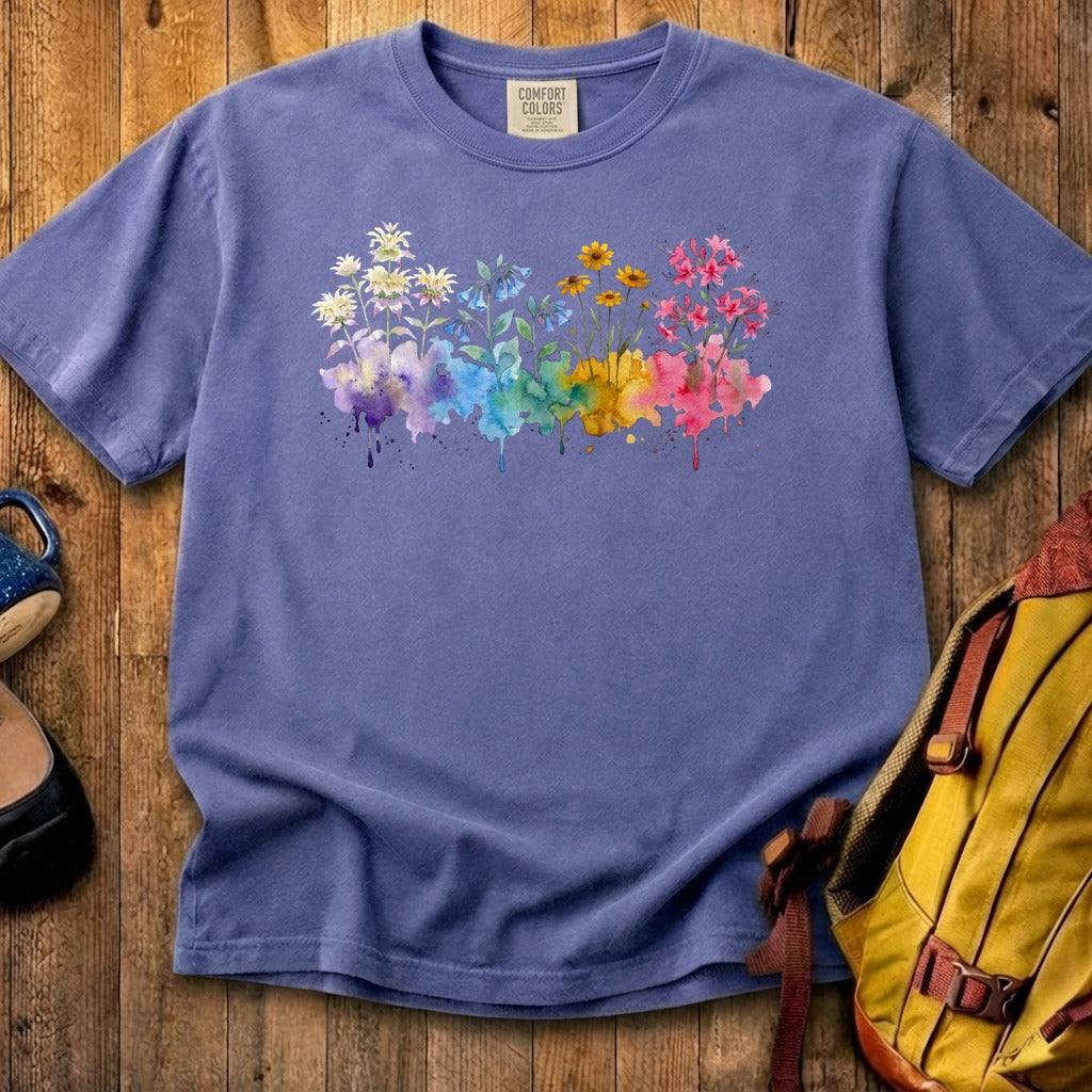 Watercolor Hot Springs Wildflowers Cotton T-Shirt
