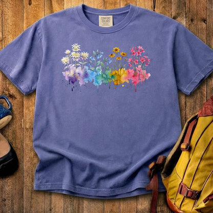 Watercolor Hot Springs Wildflowers Cotton T-Shirt