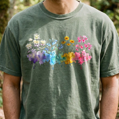 Watercolor Hot Springs Wildflowers Cotton T-Shirt