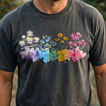 Watercolor Hot Springs Wildflowers Cotton T-Shirt