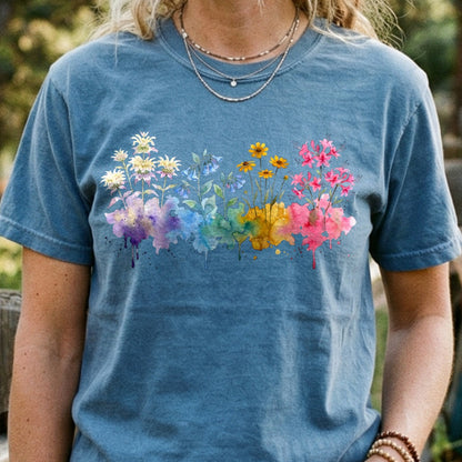 Watercolor Hot Springs Wildflowers Cotton T-Shirt