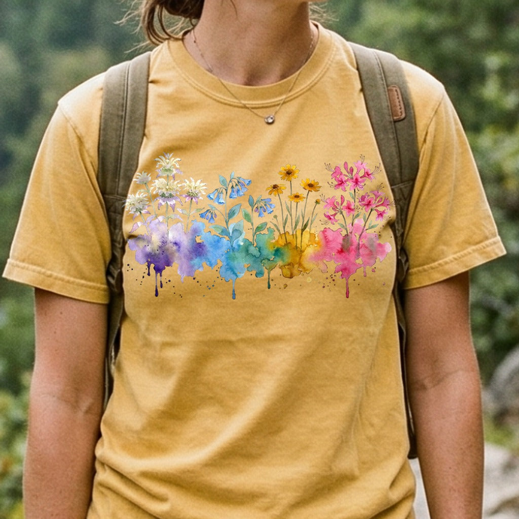 Watercolor Hot Springs Wildflowers Cotton T-Shirt