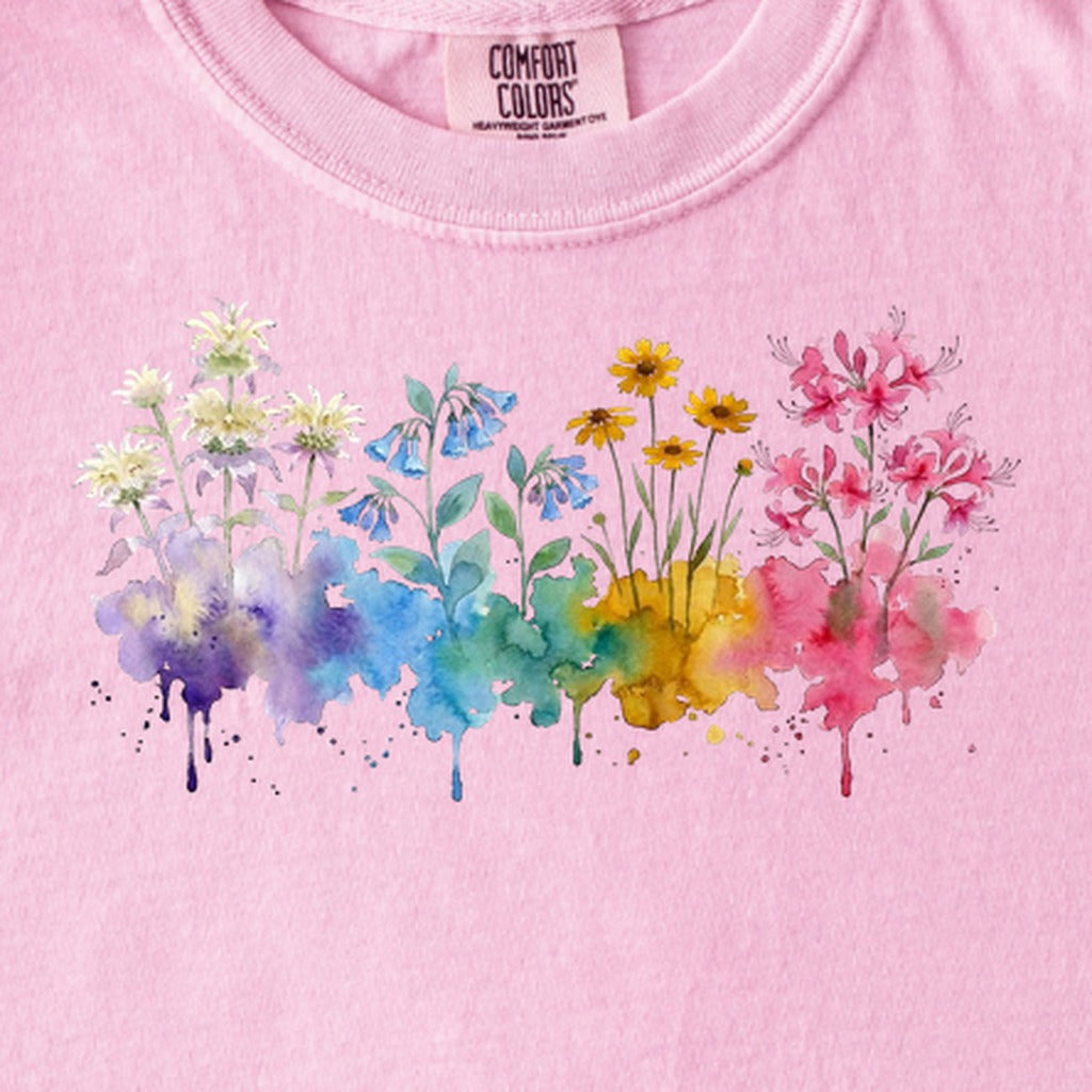 Watercolor Hot Springs Wildflowers Kids Cotton T-Shirt