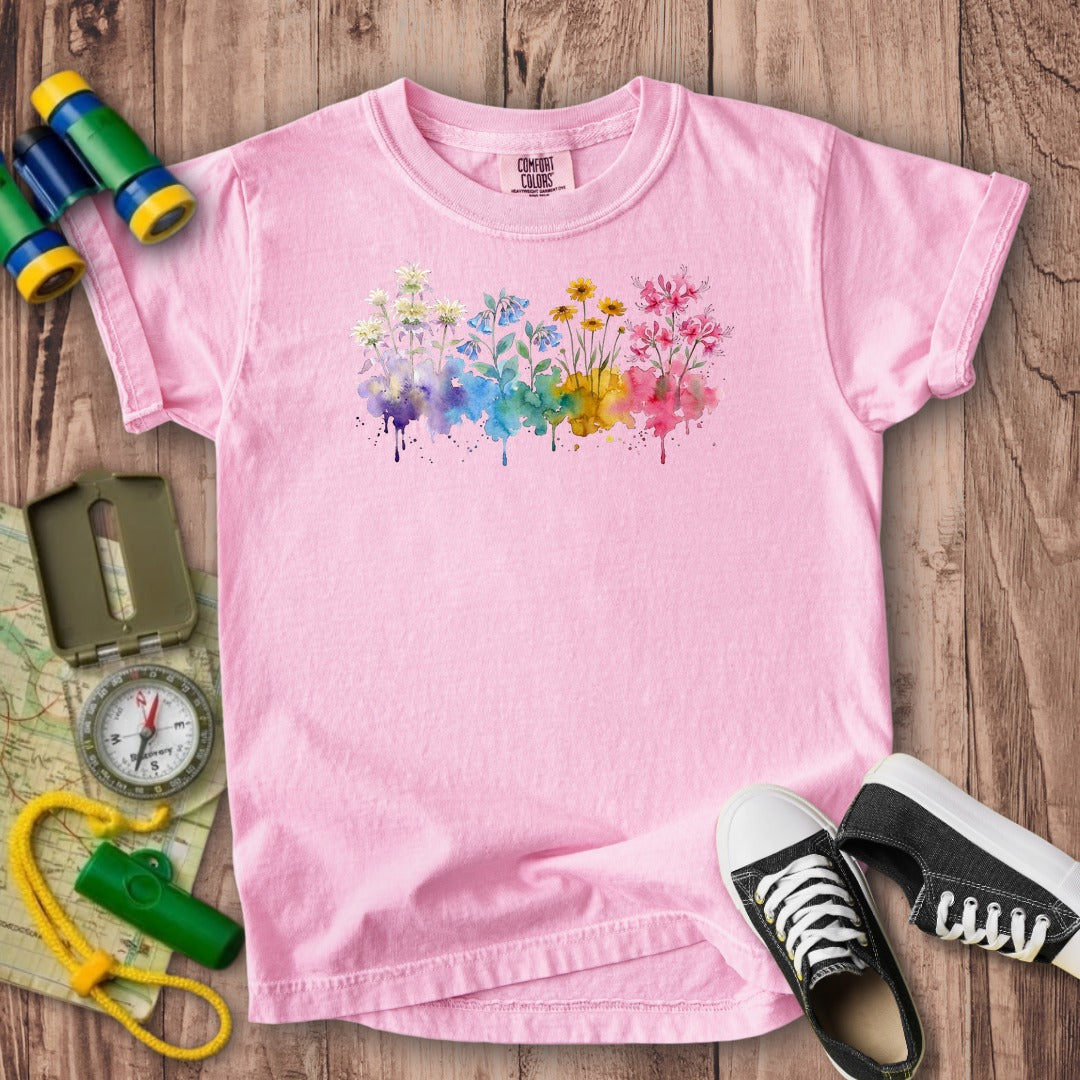 Watercolor Hot Springs Wildflowers Kids Cotton T-Shirt