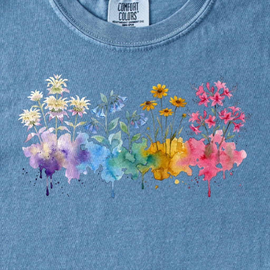 Watercolor Hot Springs Wildflowers Kids Cotton T-Shirt