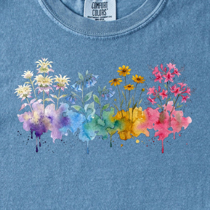 Watercolor Hot Springs Wildflowers Kids Cotton T-Shirt