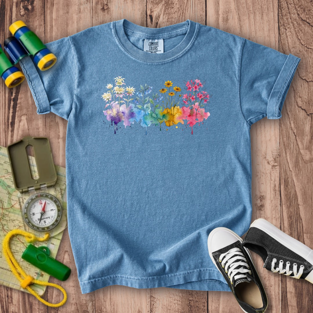 Watercolor Hot Springs Wildflowers Kids Cotton T-Shirt