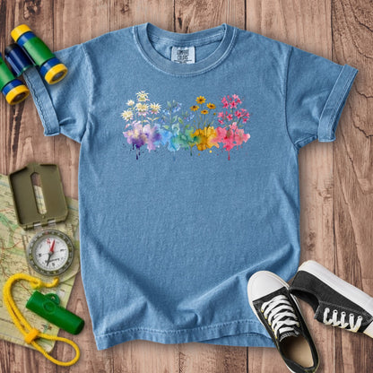 Watercolor Hot Springs Wildflowers Kids Cotton T-Shirt