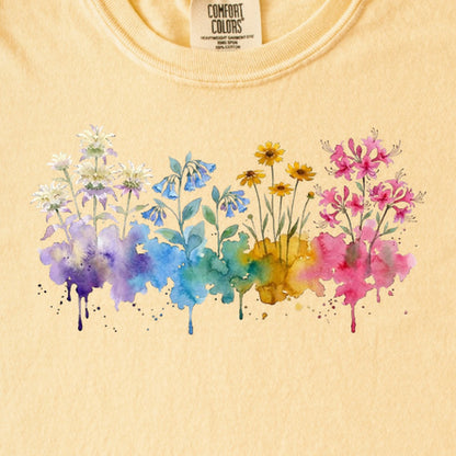Watercolor Hot Springs Wildflowers Kids Cotton T-Shirt