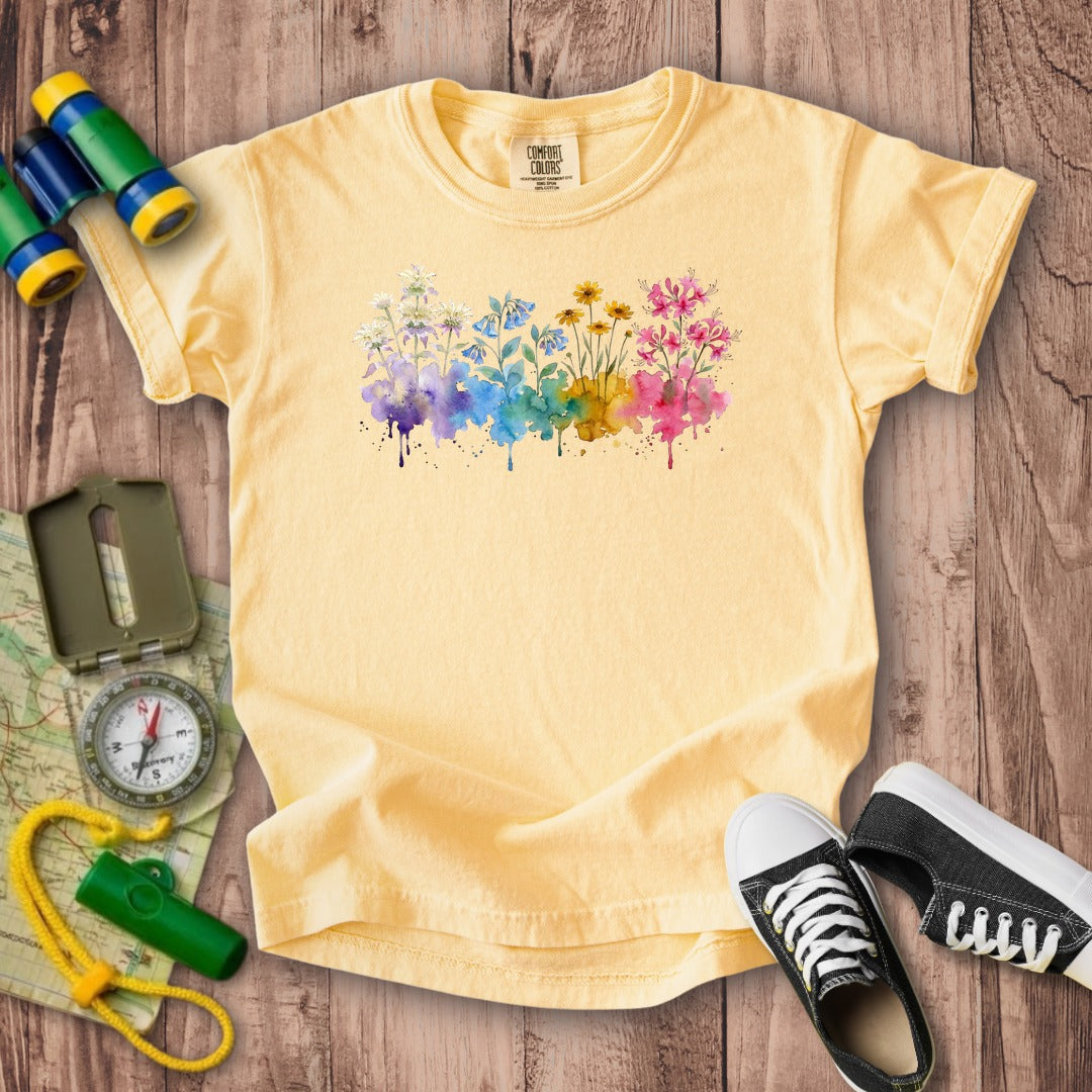 Watercolor Hot Springs Wildflowers Kids Cotton T-Shirt