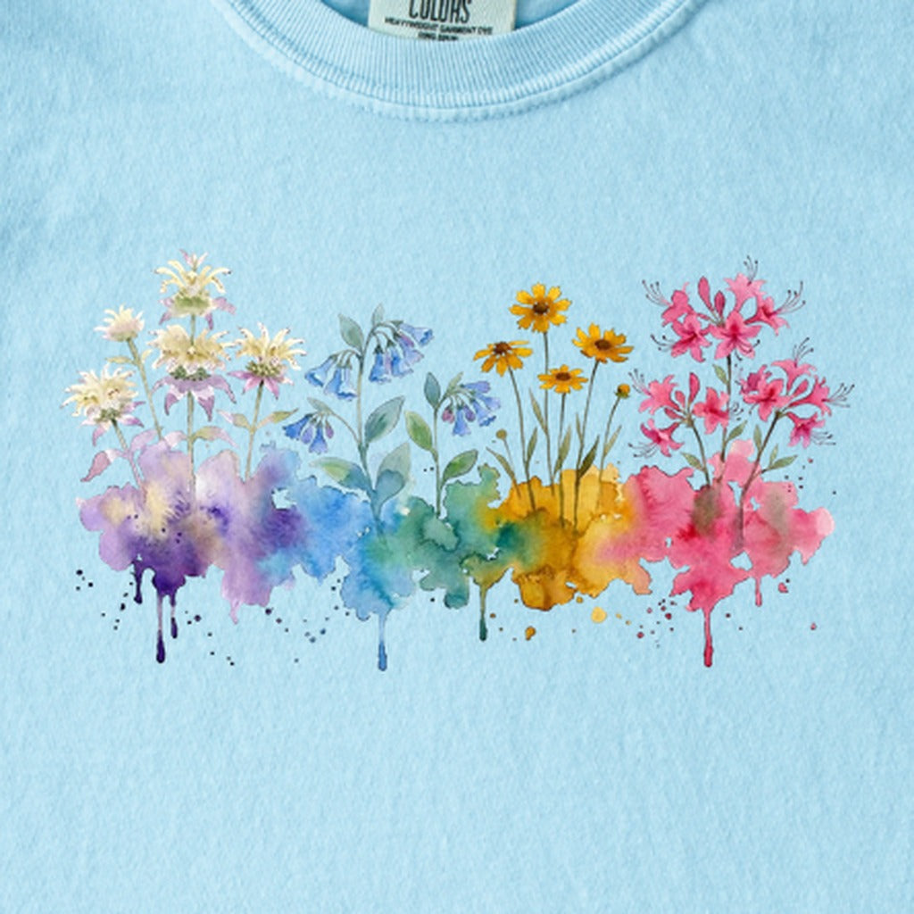 Watercolor Hot Springs Wildflowers Kids Cotton T-Shirt