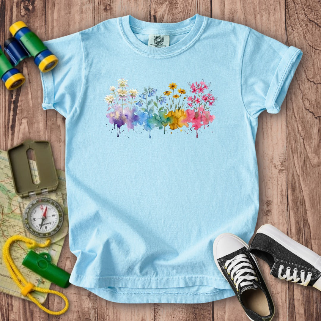 Watercolor Hot Springs Wildflowers Kids Cotton T-Shirt