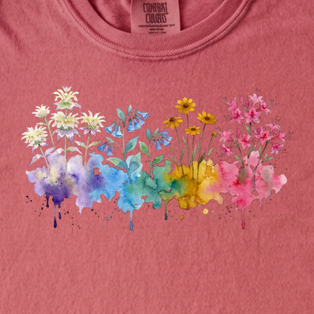 Watercolor Hot Springs Wildflowers Kids Cotton T-Shirt