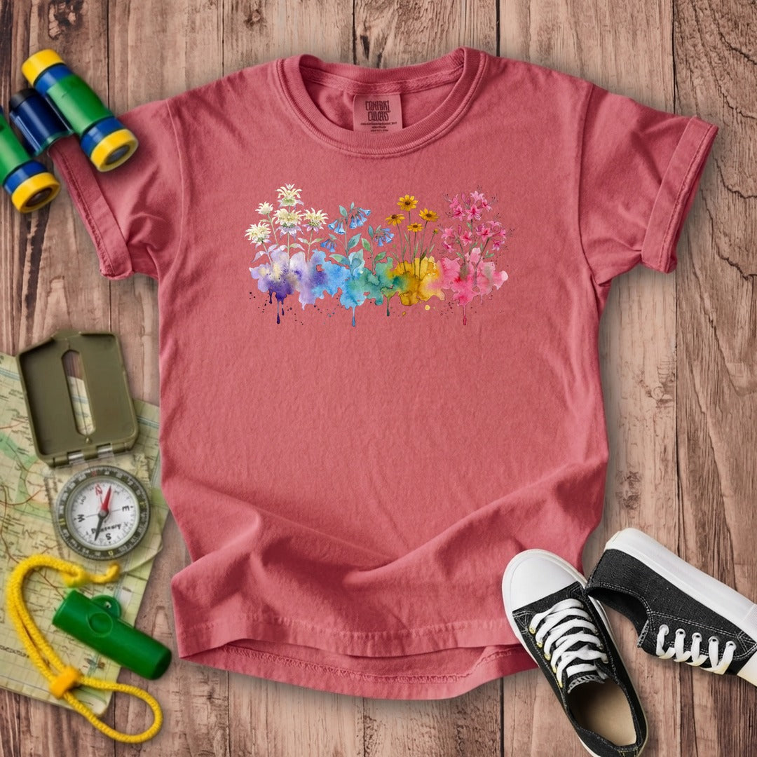 Watercolor Hot Springs Wildflowers Kids Cotton T-Shirt