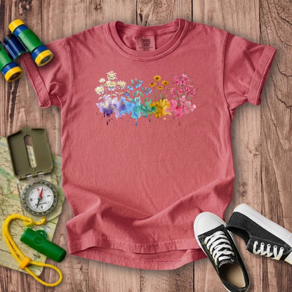 Watercolor Hot Springs Wildflowers Kids Cotton T-Shirt