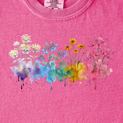 Watercolor Hot Springs Wildflowers Kids Cotton T-Shirt