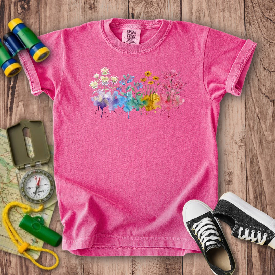 Watercolor Hot Springs Wildflowers Kids Cotton T-Shirt