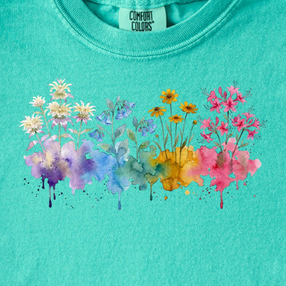 Watercolor Hot Springs Wildflowers Kids Cotton T-Shirt