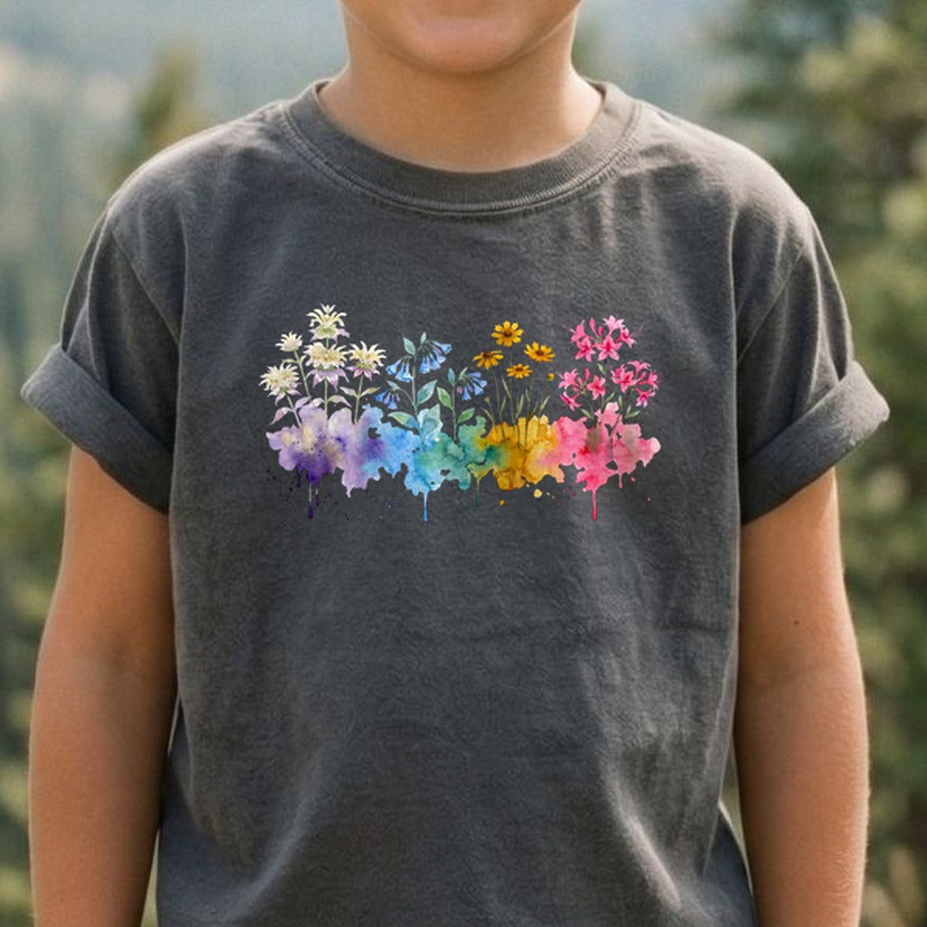Watercolor Hot Springs Wildflowers Kids Cotton T-Shirt