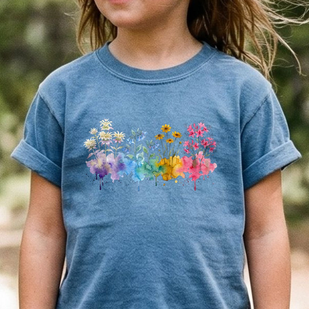 Watercolor Hot Springs Wildflowers Kids Cotton T-Shirt