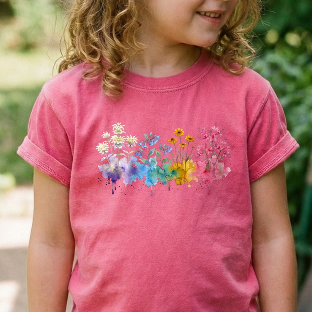 Watercolor Hot Springs Wildflowers Kids Cotton T-Shirt
