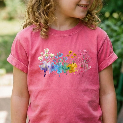 Watercolor Hot Springs Wildflowers Kids Cotton T-Shirt