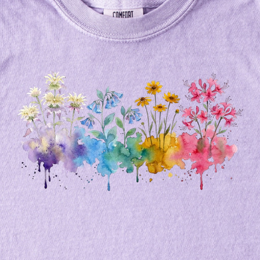 Watercolor Hot Springs Wildflowers Kids Cotton T-Shirt