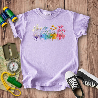 Watercolor Hot Springs Wildflowers Kids Cotton T-Shirt