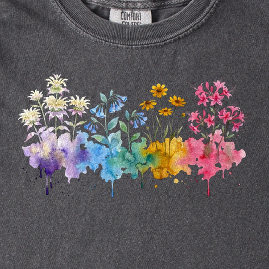 Watercolor Hot Springs Wildflowers Kids Cotton T-Shirt