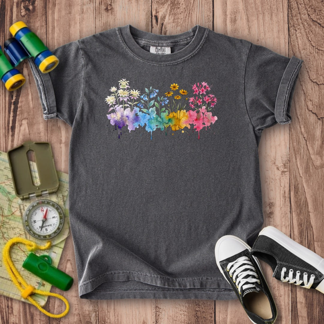 Watercolor Hot Springs Wildflowers Kids Cotton T-Shirt