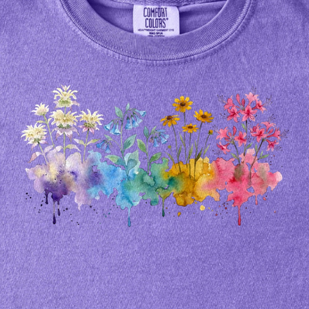 Watercolor Hot Springs Wildflowers Kids Cotton T-Shirt