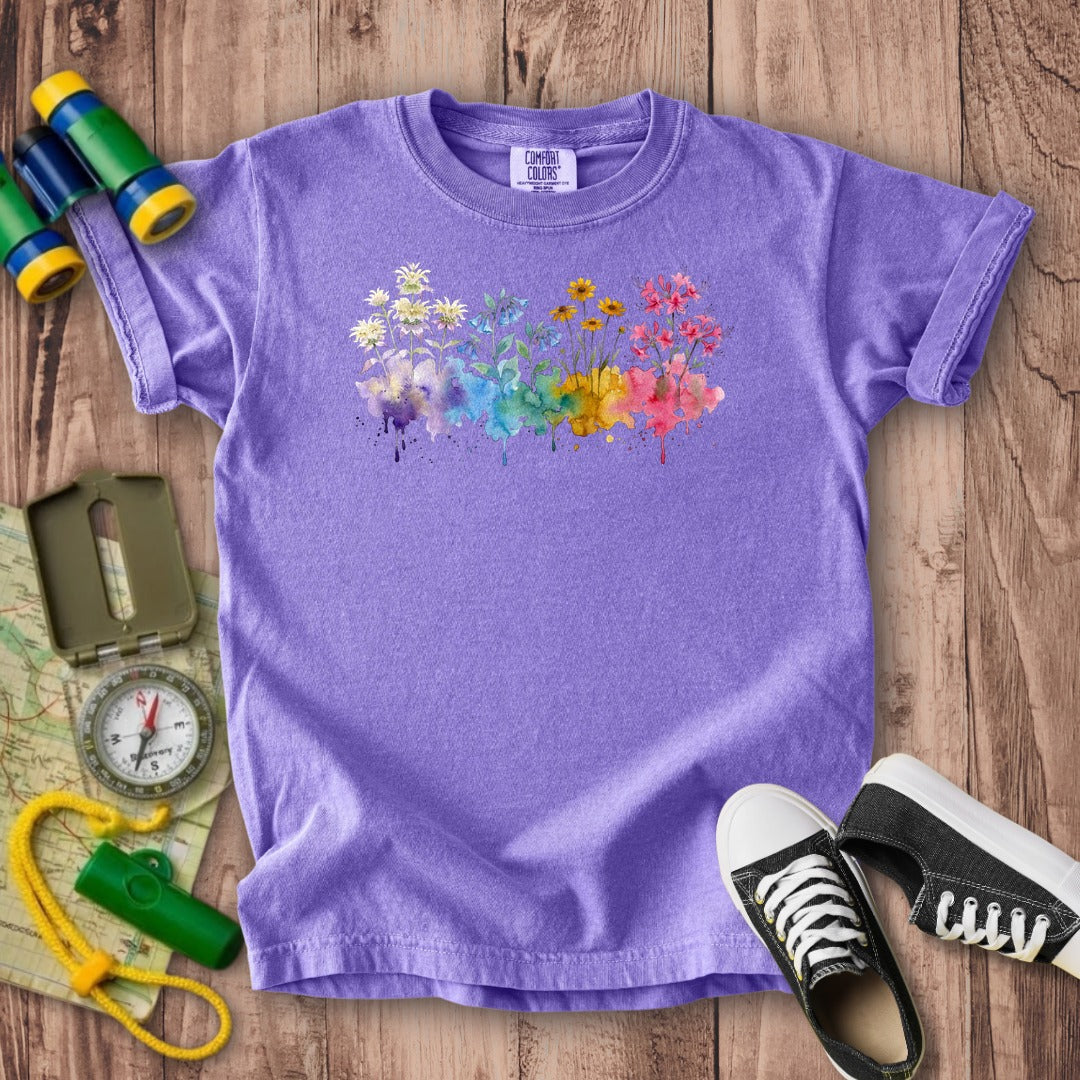 Watercolor Hot Springs Wildflowers Kids Cotton T-Shirt