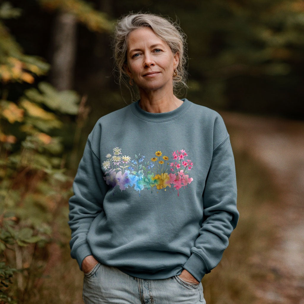 Watercolor Hot Springs Wildflowers Crewneck Sweatshirt