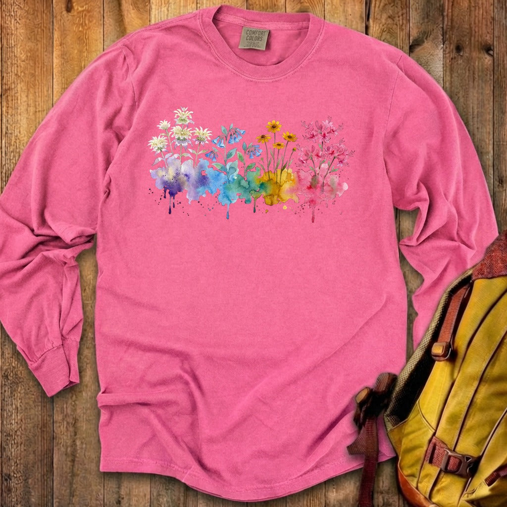 Watercolor Hot Springs Wildflowers Premium Long Sleeve