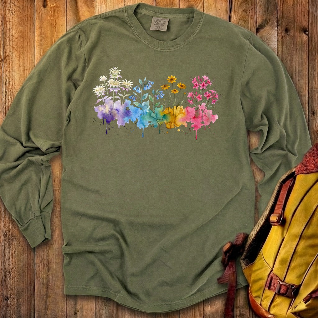 Watercolor Hot Springs Wildflowers Premium Long Sleeve