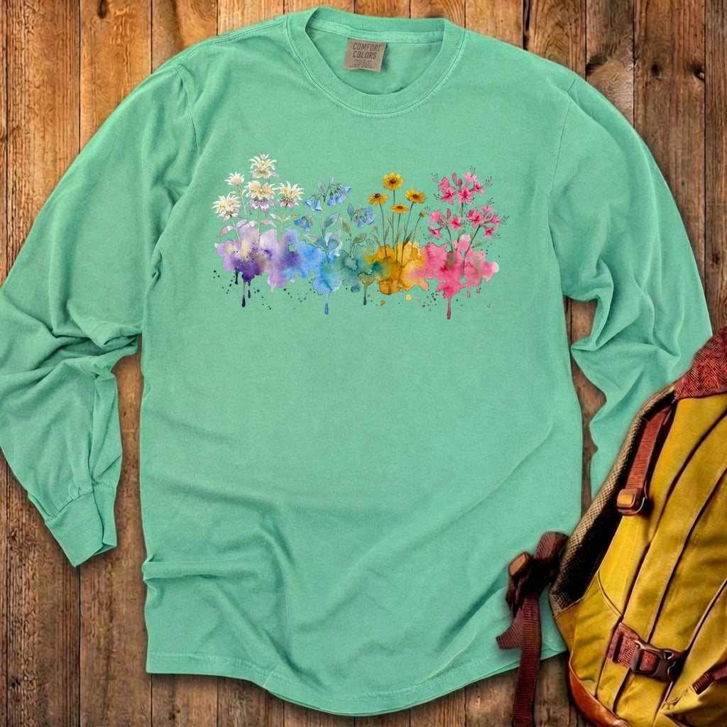 Watercolor Hot Springs Wildflowers Premium Long Sleeve